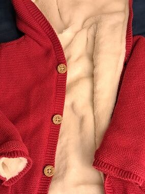Boy's Red Hooded Knit Jacket with white lining